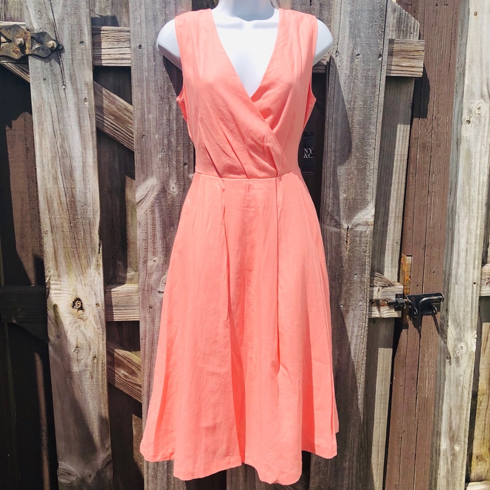 NYC Linen Dress X SMALL Pink V Neck Sleeveless
